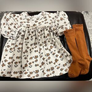 RZ By Rachel Zoe Animal Print Dress With Long Knee Socks Infant Girl 3-6 M